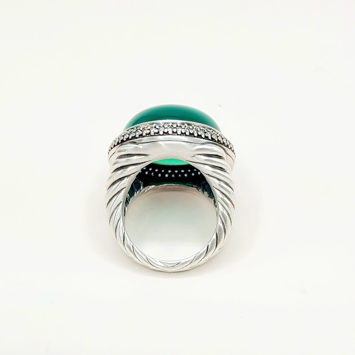 David Yurman Signature Oval Green Onyx Diamond Ring Sterling Silver 0.86 TCW Size 7.5