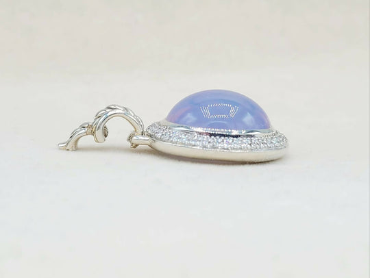 side view David Yurman Signature Oval Pendant Enhancer With Lavender Moonstone And Diamonds