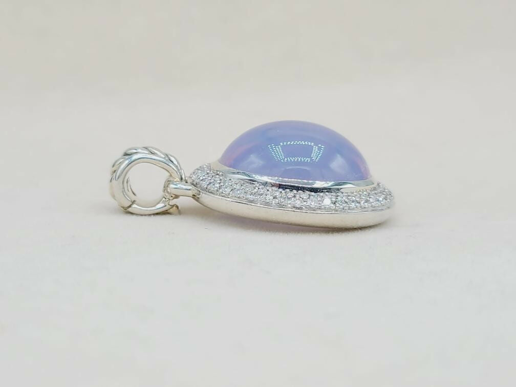 side view David Yurman Signature Oval Pendant Enhancer With Lavender Moonstone And Diamonds
