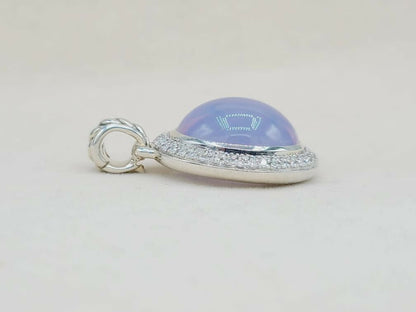 side view David Yurman Signature Oval Pendant Enhancer With Lavender Moonstone And Diamonds