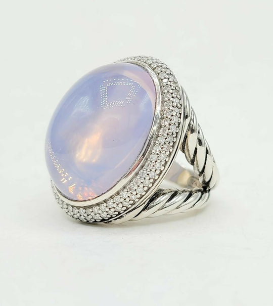David Yurman Signature Oval Ring With Lavender Moonstone And Diamonds