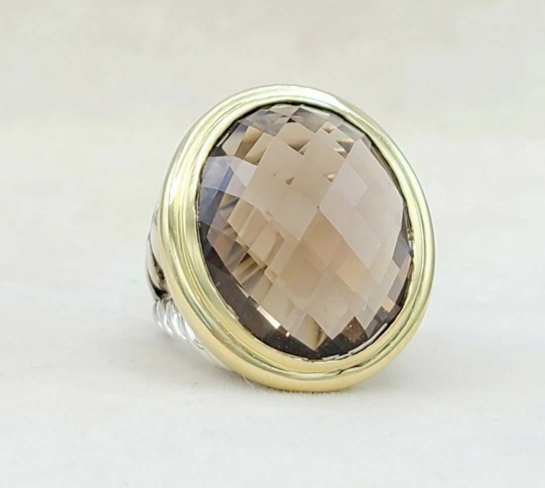 David Yurman Signature Oval Smoky Quartz Ring With Gold
