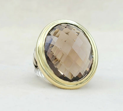 David Yurman Signature Oval Smoky Quartz Ring With Gold