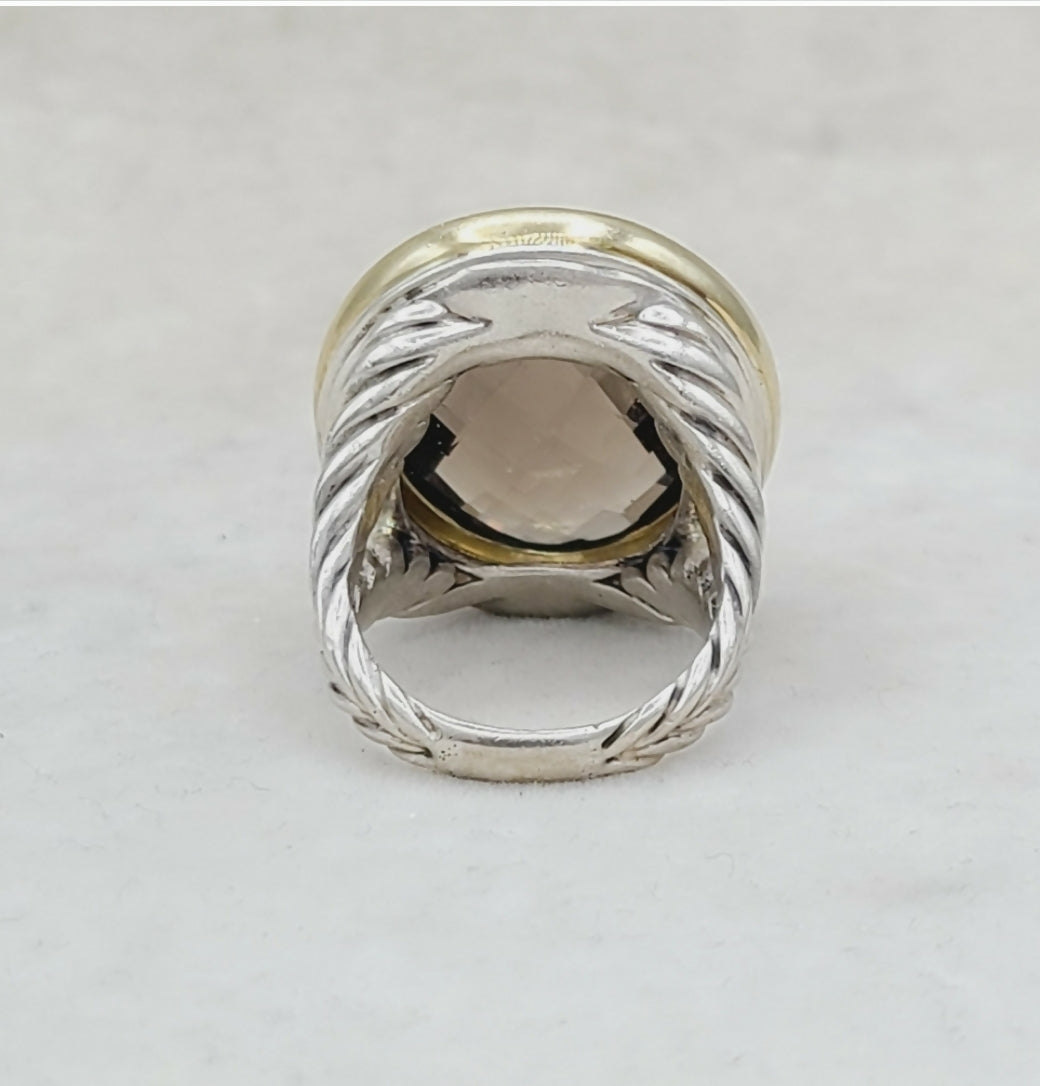 David Yurman Signature Oval Smoky Quartz Ring With Gold