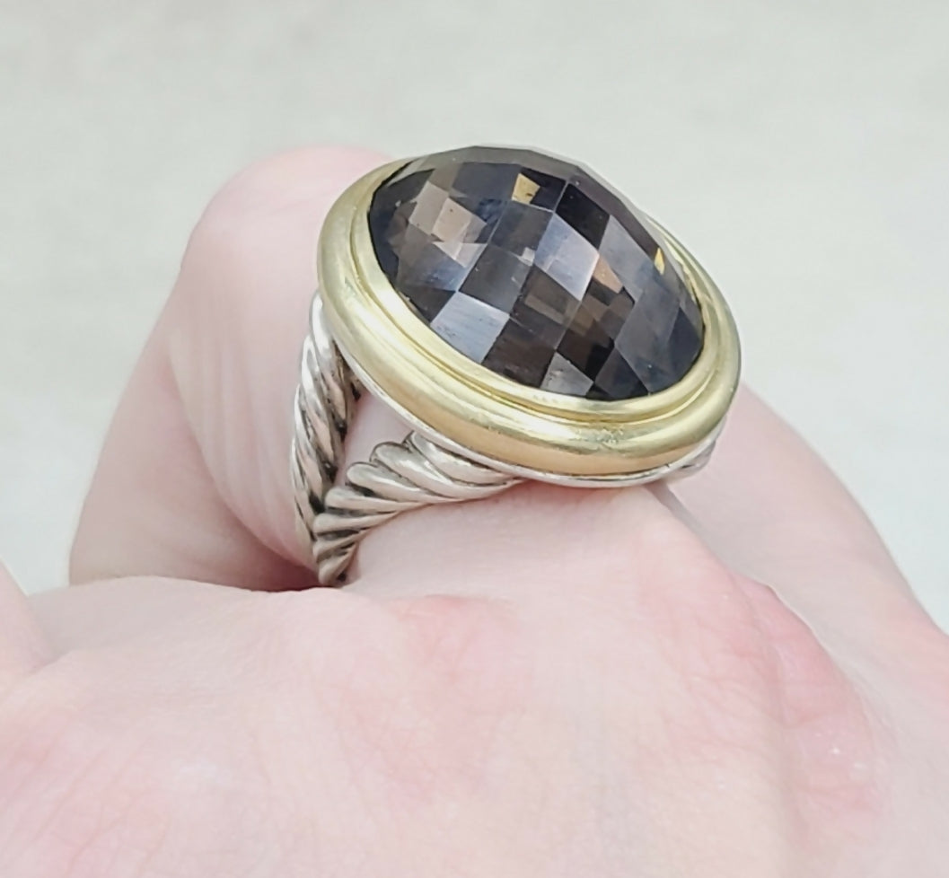 David Yurman Signature Oval Smoky Quartz Ring With Gold