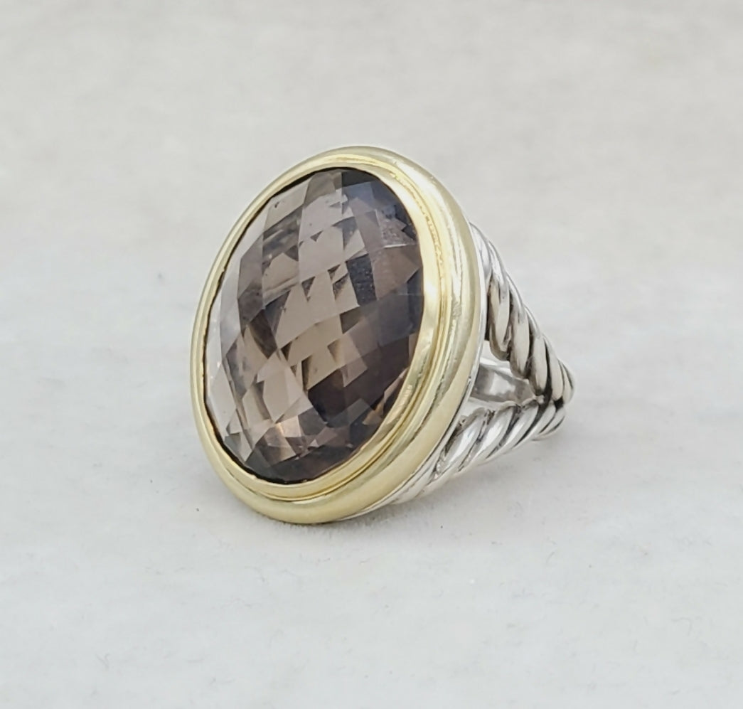David Yurman Signature Oval Smoky Quartz Ring With Gold