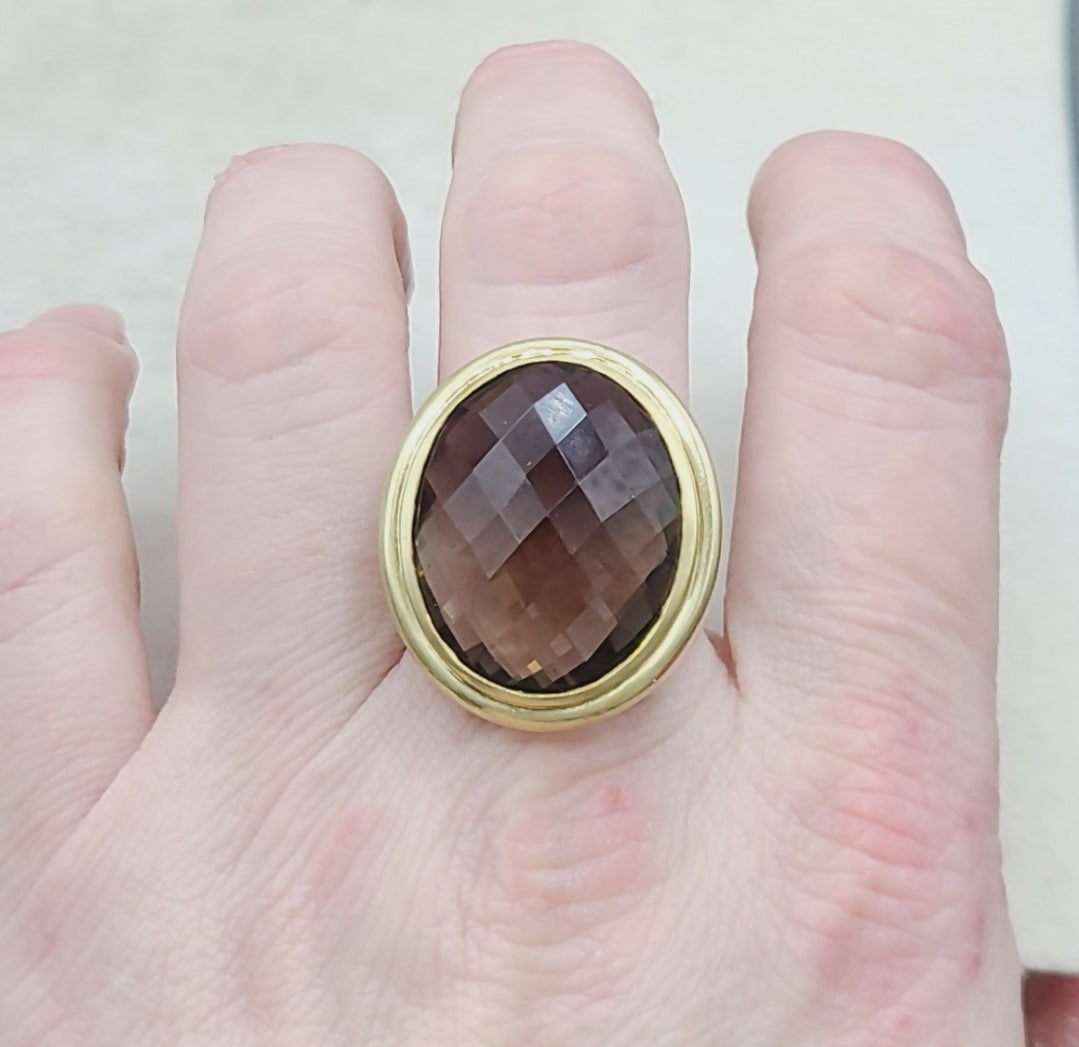 David Yurman Signature Oval Smoky Quartz Ring With Gold