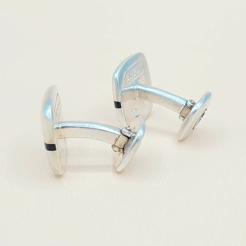  David Yurman Signature Silver Gold Black Enamel Logo Cufflinks