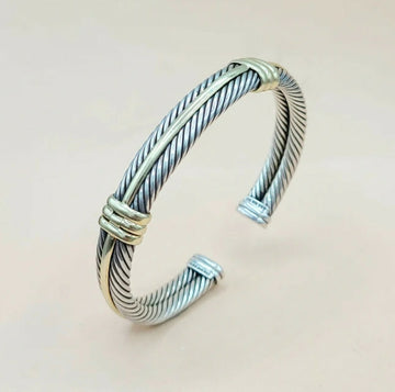 David Yurman Silver Gold Double Cable Hinged Bracelet