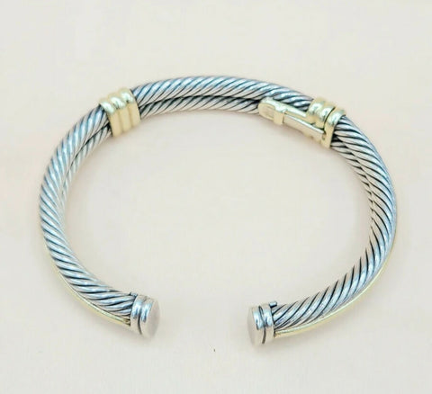  David Yurman Silver Gold Double Cable Hinged Bracelet