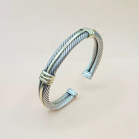  David Yurman Silver Gold Double Cable Hinged Bracelet