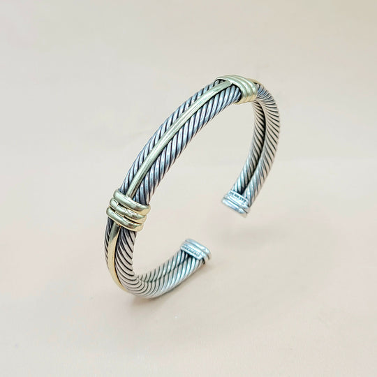  David Yurman Silver Gold Double Cable Hinged Bracelet