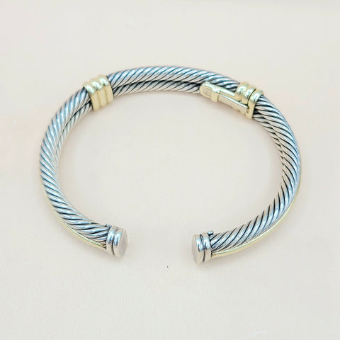  David Yurman Silver Gold Double Cable Hinged Bracelet