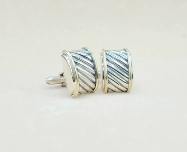  David Yurman Silver Gold Thoroughbred Cable Band Cufflinks
