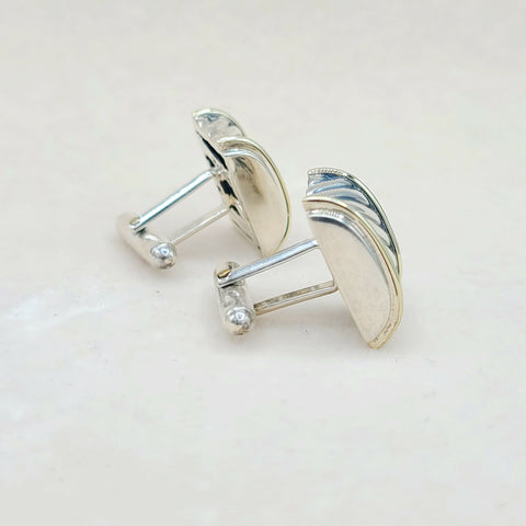  David Yurman Silver Gold Thoroughbred Cable Band Cufflinks