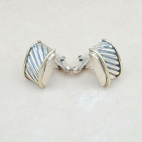  David Yurman Silver Gold Thoroughbred Cable Band Cufflinks