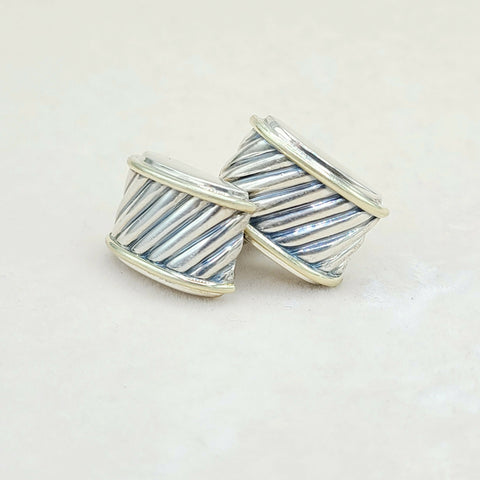  David Yurman Silver Gold Thoroughbred Cable Band Cufflinks