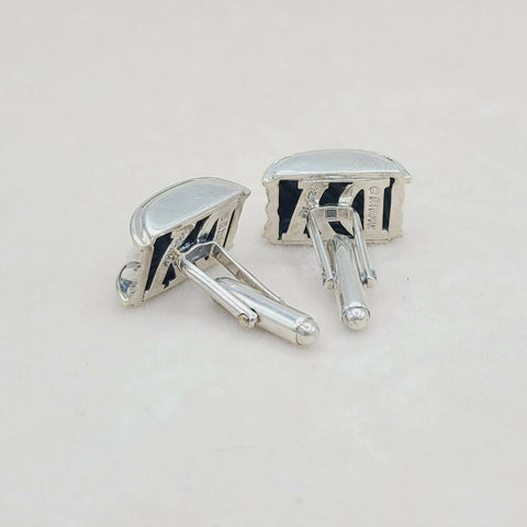  David Yurman Silver Gold Thoroughbred Cable Band Cufflinks