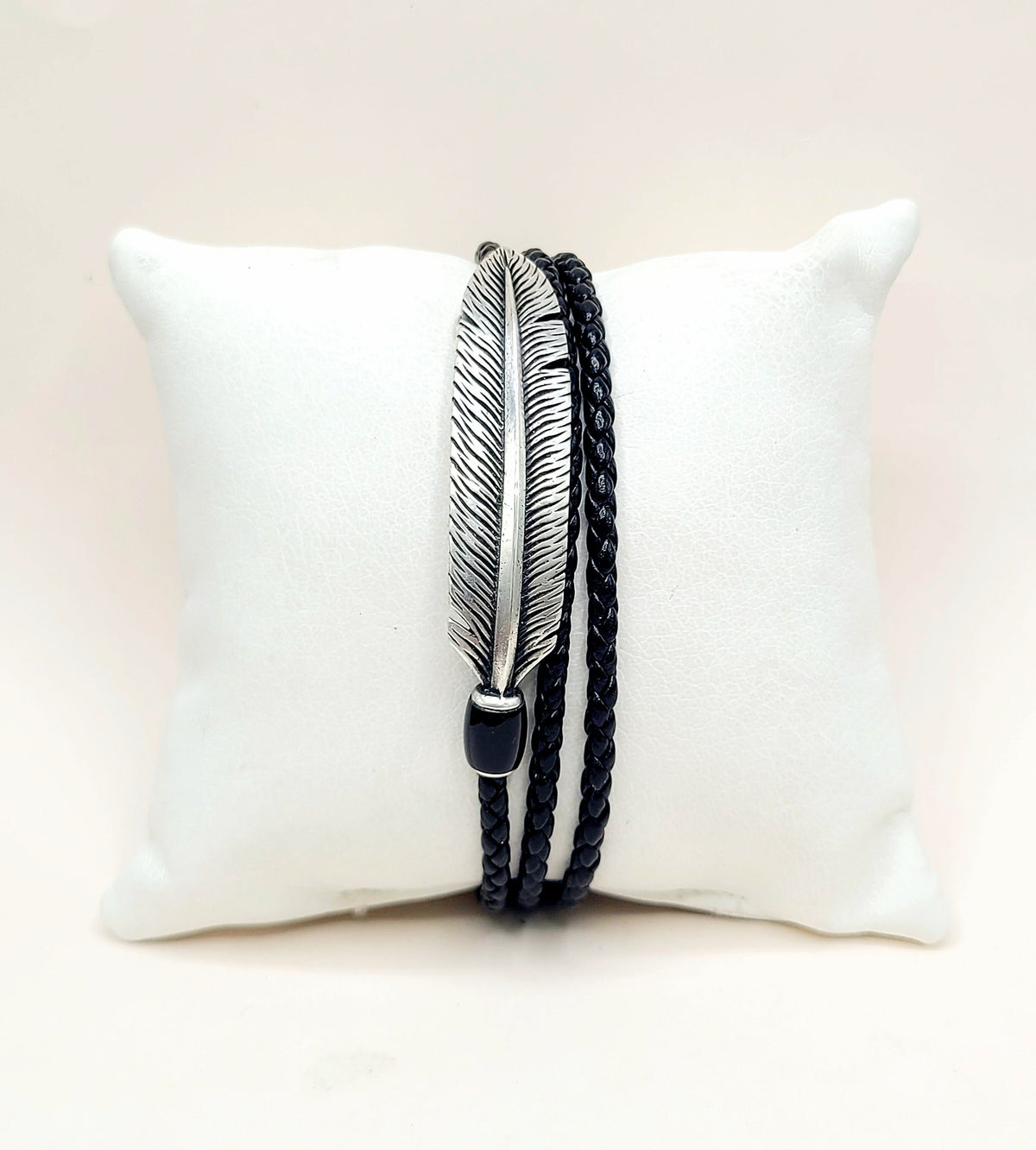 David Yurman Southwest Frontier Feather Triple Wrap Bracelet Black Onyx Sterling Silver Medium