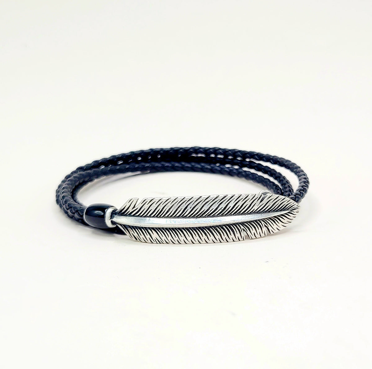 David Yurman Southwest Frontier Feather Triple Wrap Bracelet Black Onyx Sterling Silver Medium