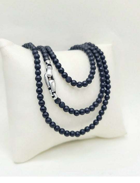David Yurman Spiritual Beads Black Onyx Necklace Sterling Silver 4mm 26"
