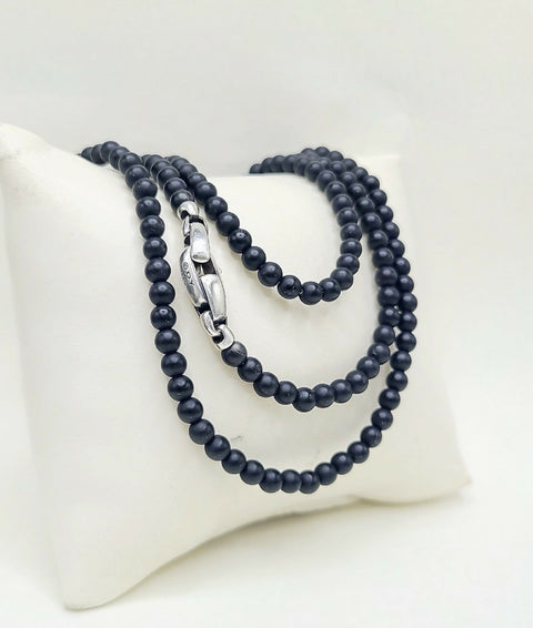 David Yurman Spiritual Beads Black Onyx Necklace Sterling Silver 4mm 26"