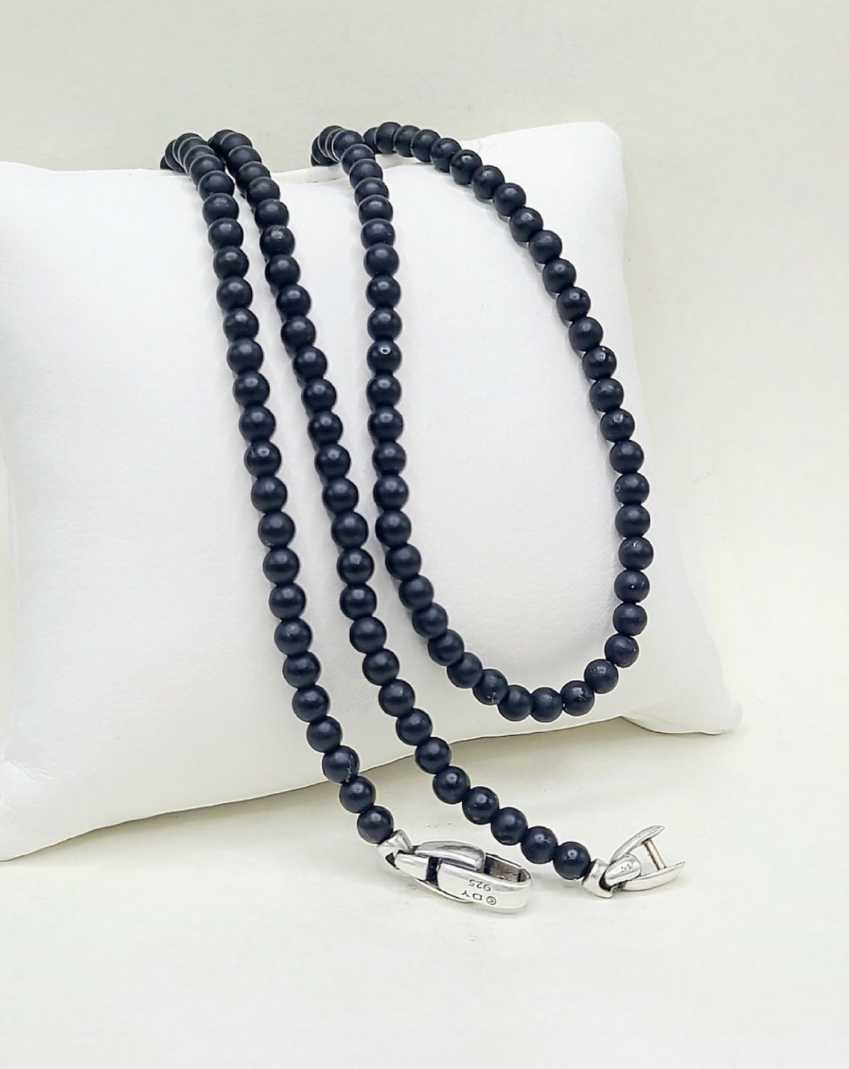 David Yurman Spiritual Beads Black Onyx Necklace Sterling Silver 4mm 26"