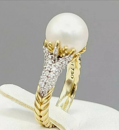 David Yurman Starburst Pearl Ring With Diamonds in 18k Gold