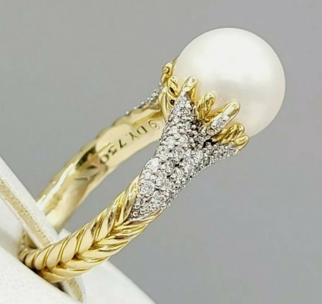 David Yurman Starburst Pearl Ring With Diamonds in 18k Gold 