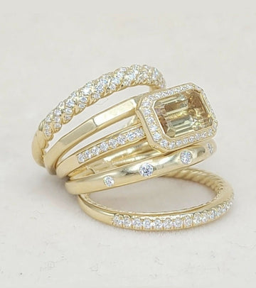 David Yurman Stax Statement Ring Champagne Citrine and Diamonds in 18K Gold, 14mm