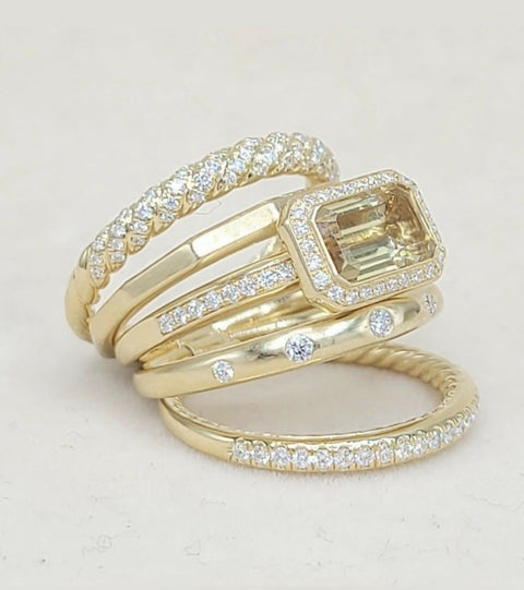 David Yurman Stax Statement Ring Champagne Citrine and Diamonds in 18K Gold, 14mm
