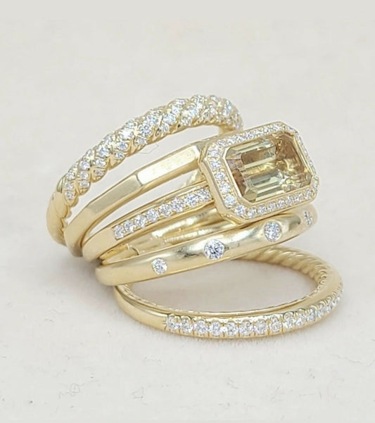 David Yurman Stax Statement Ring Champagne Citrine and Diamonds in 18K Gold, 14mm