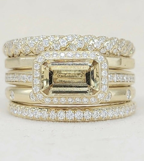 David Yurman Stax Statement Ring Champagne Citrine and Diamonds in 18K Gold, 14mm