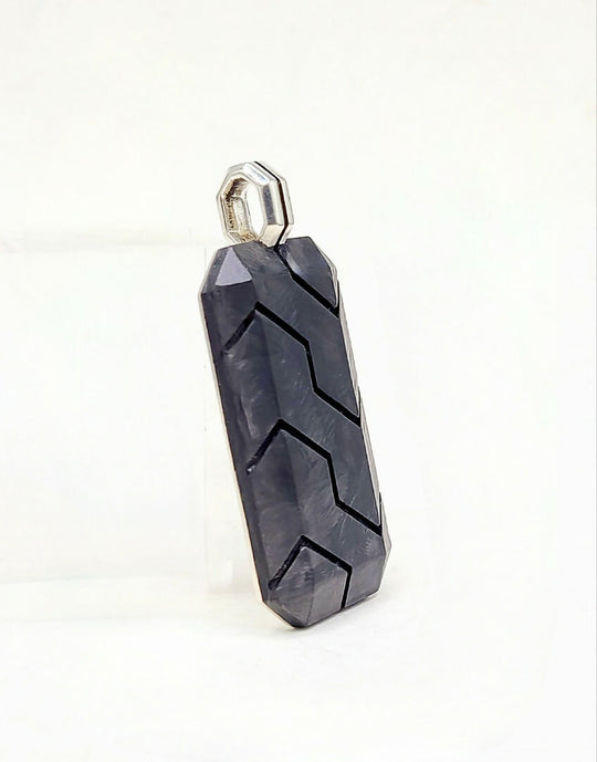David Yurman Sterling Silver Forged Carbon Inlay Dog Tag Pendant, 41mm