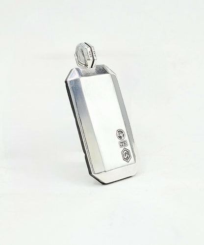 back view David Yurman Sterling Silver Forged Carbon Inlay Dog Tag Pendant, 41mm