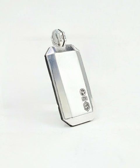 back view David Yurman Sterling Silver Forged Carbon Inlay Dog Tag Pendant, 41mm