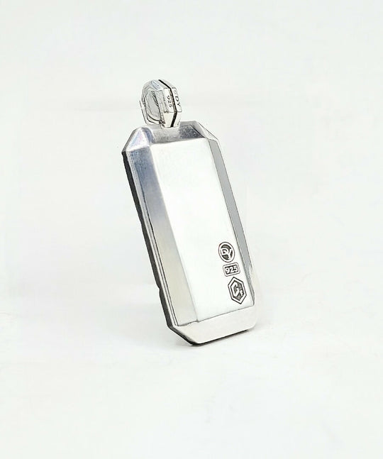 back view David Yurman Sterling Silver Forged Carbon Inlay Dog Tag Pendant, 41mm