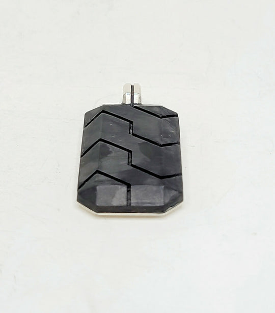 David Yurman Sterling Silver Forged Carbon Inlay Dog Tag Pendant, 41mm