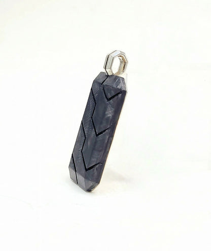 side view David Yurman Sterling Silver Forged Carbon Inlay Dog Tag Pendant, 41mm