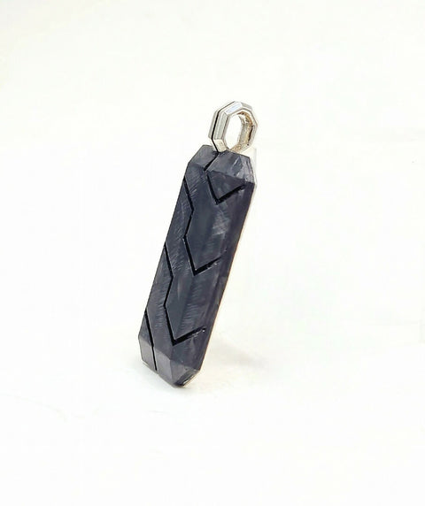 side view David Yurman Sterling Silver Forged Carbon Inlay Dog Tag Pendant, 41mm