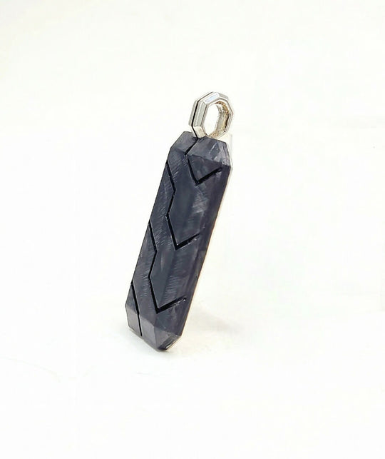 side view David Yurman Sterling Silver Forged Carbon Inlay Dog Tag Pendant, 41mm