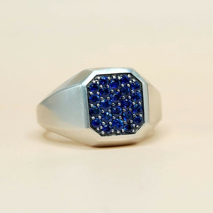 David Yurman Streamline Blue Sapphire Signet Ring Sterling Silver 0.85 TCW 
