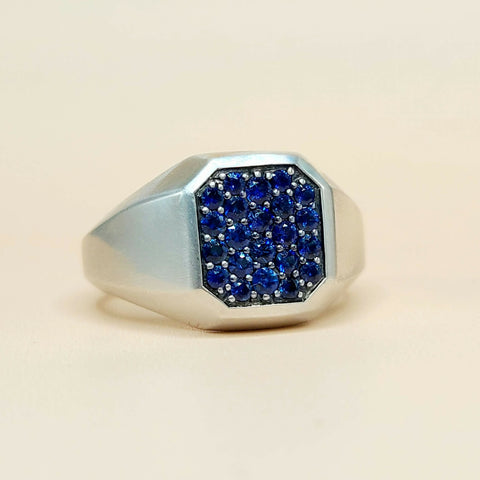 David Yurman Streamline Blue Sapphire Signet Ring Sterling Silver 0.85 TCW 