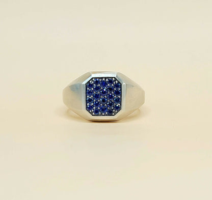 David Yurman Streamline Blue Sapphire Signet Ring Sterling Silver 0.85 TCW 