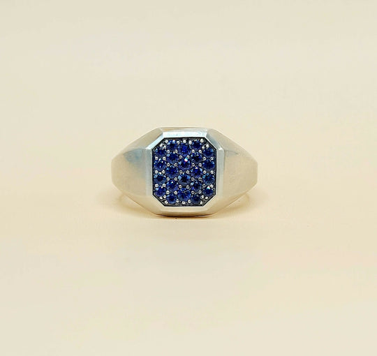 David Yurman Streamline Blue Sapphire Signet Ring Sterling Silver 0.85 TCW 