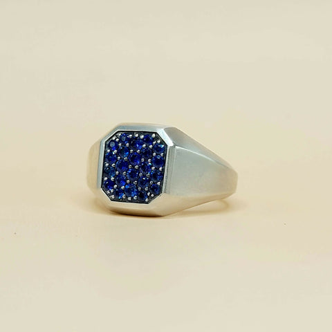 David Yurman Streamline Blue Sapphire Signet Ring Sterling Silver 0.85 TCW  