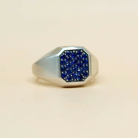 David Yurman Streamline Blue Sapphire Signet Ring Sterling Silver 0.85 TCW 