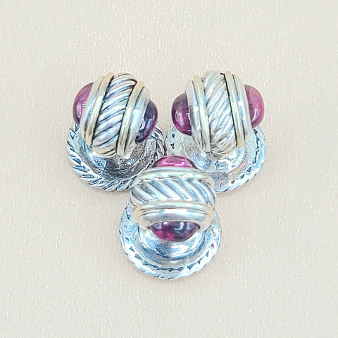  David Yurman Vintage Thoroughbred Garnet Tuxedo Shirt Buttons Studs Set of 3