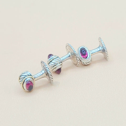  David Yurman Vintage Thoroughbred Garnet Tuxedo Shirt Buttons Studs Set of 3