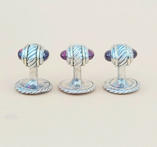  David Yurman Vintage Thoroughbred Garnet Tuxedo Shirt Buttons Studs Set of 3